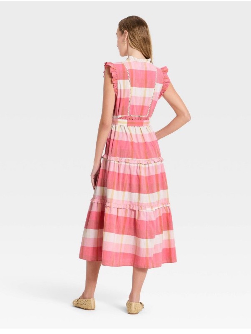Universal Threads Pink Striped Tiered Midi Dress NWT Medium - Picture 2 of 3